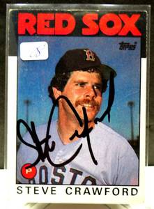 lot 108 image: ON CARD AUTOGRAPH - STEVE CRAWFORD 1986 TOPPS BOSTON RED SOX