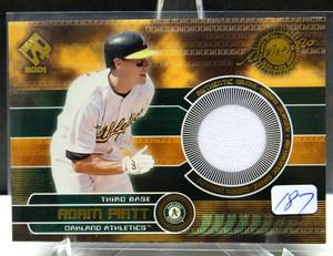 lot 187 image: GAME WORN PATCH - 2001 Pacific Private Stock Game Gear #134 Adam Piatt Jersey - NM-MT $$