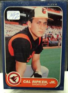 lot 192 image: 1986 Fleer #284 Cal Ripken Jr. Baltimore Orioles Card