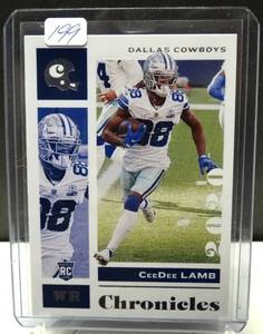 lot 199 image: HOR ROOKIE - Ceedee Lamb SP RC 2020 Chronicles Teal Parallel Rookie Card #25 Dallas Cowboys