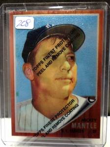 lot 208 image: MICKEY MANTLE REFRACTOR 1996 TOPPS FINEST #12 1961 TOPPS #200 w COATING $$$