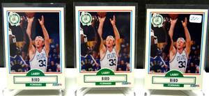 lot 211 image: LOT OF 3 - 1990-91 NBA Fleer Larry Bird Boston Celtics Basketball Card #8 HOF NMMT $$