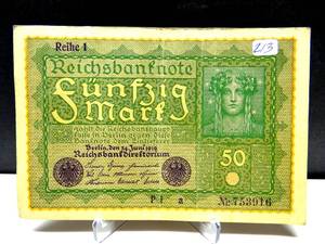lot 213 image: CIRCULATED VINTAGE 1919 50 (Funfzig) Mark Reichsbank Note Germany Fancy