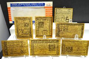lot 238 image: 1970s Colonial & Revolutionary Currency Reproductions Set A 1773 to 1778 NY MD SC PA $$$