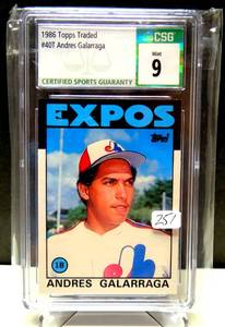 lot 251 image: GRADED 9.0 - 1986 Topps Traded Tiffany Baseball #40T ANDRES GALARRAGA Montreal Expos CGA 9 $$$