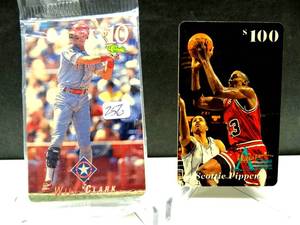 lot 256 image: RARE SCOTTIE PIPPEN 1996 Score Board National Convention $100 Phone Card & Sealed 1995 Classic $10 Phone Card Will Clark