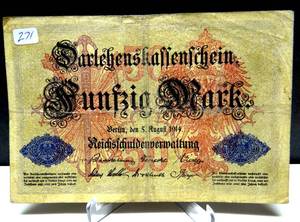 lot 271 image: CIRCULATED GERMANY 1914 50 Mark Funfzig Marks WWI ERA Berlin Currency German WW1 Banknote $$