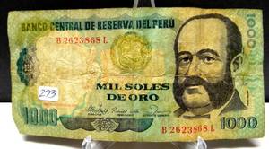 lot 273 image: CIRCULATED BANCO OF PERU - 1000 SOLES DE Oro P 122 (1981)