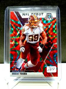 lot 284 image: ROOKIE OF THE YEAR - Chase Young 2020 Mosaic Football NFL Debut Reactive Blue Prizm SP Rookie RC