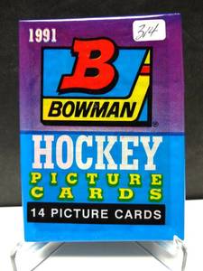 lot 314 image: 1991-92 BOWMAN HOCKEY , 1 WAX PACK , 14 CARDS ( FACTORY SEALED )