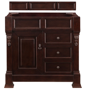 lot 1 image: Brookfield 36 vanity cabinet with drawers - burnished Mahogany