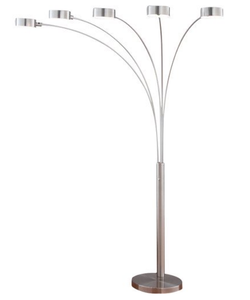 lot 3 image: Modern arched - brushed steel 5-light floor lamp