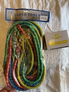lot 12 image: 72 bungee cords NIP and LED head lamp