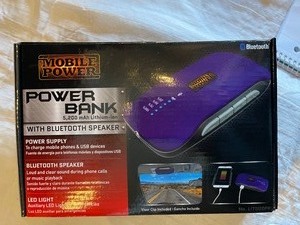 lot 3 image: Power bank 5200 mah lithium ION with blue tooth speaker LED light