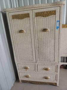 lot 201 image: ARMOIRE OFF WHITE WICKER - PIER ONE  JAMAICA COLLECTION 62 X 35 X 24