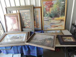 lot 218 image: wall decor framed prints x6 wood rope frame and black metal frame