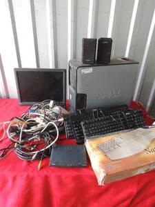 lot 221 image: Dell desk top, monitor, 4 keyboards, mouse, plus extra cords