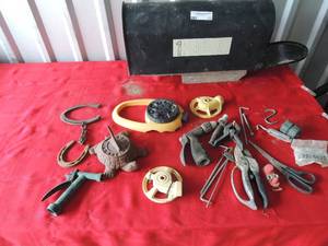 lot 223 image: Mailbox, light fixtures, sprinklers, iron turtle sundial, horse shoes and more