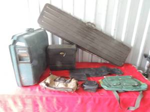 lot 231 image: Rifle case, Samsonite, cloth tool bag, binocular case, coach purse