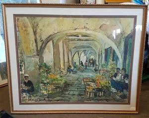 lot 697 image: Framed Print of The Market in Portofino