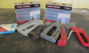 lot 16 image: Power shot stapler Craftsman stapler 2 NEW task force saw horse brackets