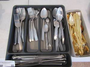 lot 66 image: Assorted flatwear- set of gold and other misc. pieces