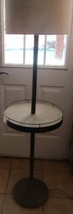 lot 147 image: 65 lamp with shade. Has small storage table around middle and USB plug