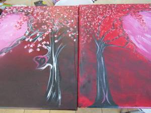 lot 150 image: 2 painted canvas art pieces signed TK 20x16