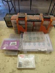 lot 193 image: Box of galvanized staples, screws galore and wire connectors