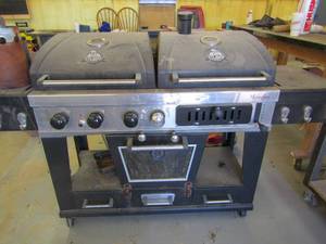 lot 208 image: Pit Boss grill double sided, burner grill area, bottom smoker  propane used charcoal