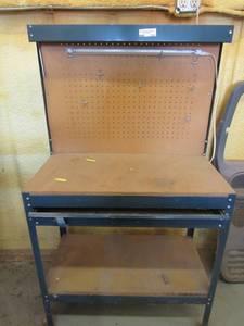 lot 220 image: Blue workshop table with light 54x31x16