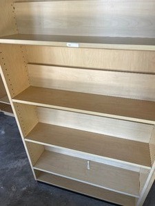lot 1 image: COMMERCIAL GRADE BOOK SHELVES - STRIAGHT  DOUBLE SIDED CASE  FLAT TOP, 5 SHELVES PER SIDE 60 H X 36 WIDE X 24 DEPTH QTY 4   TIMES $$