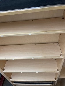 lot 411 image: COMMERCIAL GRADE BOOK SHELVES - STRIAGHT  DOUBLE SIDED CASE  FLAT TOP, 5 SHELVES PER SIDE 60 H X 36 WIDE X 24 DEPTH QTY 4   TIMES $$