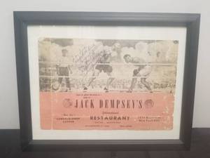 lot 1 image: Autographed Menu from Jack Dempseys restaurant by Jack Demsey - very unique