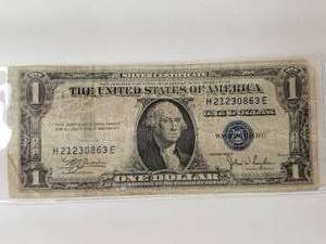 lot 53 image: Silver certificate $1 dollar bill - 1966