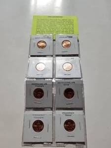 lot 35 image: 2009 Lincoln set of the four different cents issued - Denver and Philadelphia mint mark of each coin