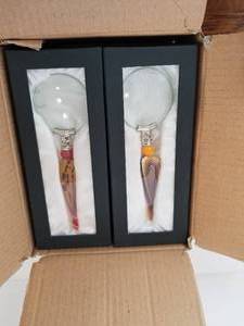 lot 106 image: New in Box magnifying glasses with Murano glass handles - 2 styles
