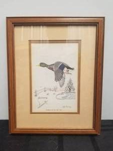 lot 182 image: Framed artwork-watercolor Heading into the New Year by Gene Murray - signed - 10 by 13