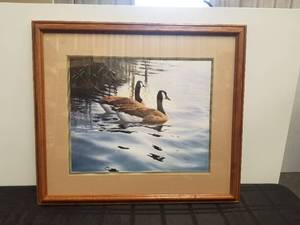 lot 202 image: Framed artwork of Geese on water - 199500 by Derek - signed