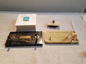 lot 222 image: Selection of marble pen set, stamp and marble box