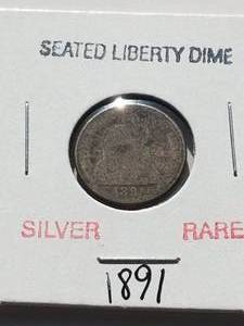lot 41 image: Rare 1891 silver seated Liberty dime