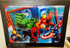 lot 41 image: 31x23 3D Marvel Super Heros in wooden frame