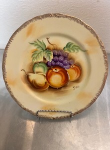 lot 54 image: Vintage 8 China Hand Painted Fruit Plate Signed Tera Wall Hanging