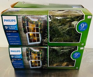 lot 88 image: Lot of 4 Philips 9Ft Lit Branch Garland 50 Mini Lights