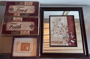 lot 138 image: 3 Piece Set of Christian Framed Print Art and Mirror Framed Art