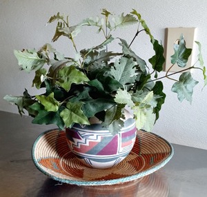 lot 145 image: Hand Woven Basket & Faux Plant