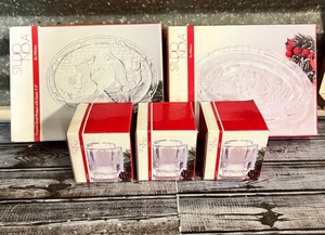 lot 160 image: Studio Nova Winters Eve Crystal Votives, 9.5 Nativity Plaque wEasel, & Holiday Lights 9 Sweet Dish