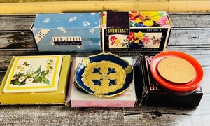 lot 162 image: Lot of 2 Boxes of Porcelain Napkin Rings and 3 Boxes of Coasters (2 coasters are Florentine-made in Italy)