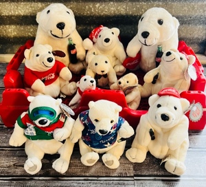 lot 163 image: Lot of 11 Plush Coca-Cola Teddy Bears wCrate