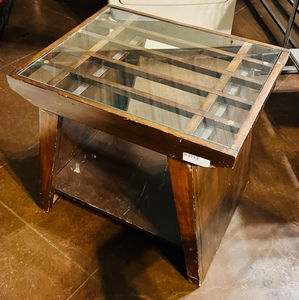 lot 180 image: Vintage Real Wood and Glass End Table